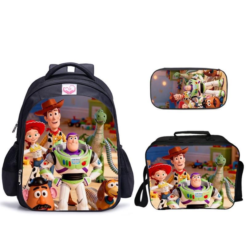 Doll Collective Probe Children'S Fun Three-Piece Set Woody Bass School Bag Pencil Bag Thermal Insulation Meal Bag Student Campus Set