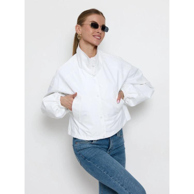 Women's Stand Collar Jacket Button Down Lantern Sleeve Elastic Cuff Pocket Solid Color Casual Coat