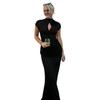 European and American spring new women's clothing personalized breasted flower decoration slim-fitting sexy stand-up collar short-sleeved dress women