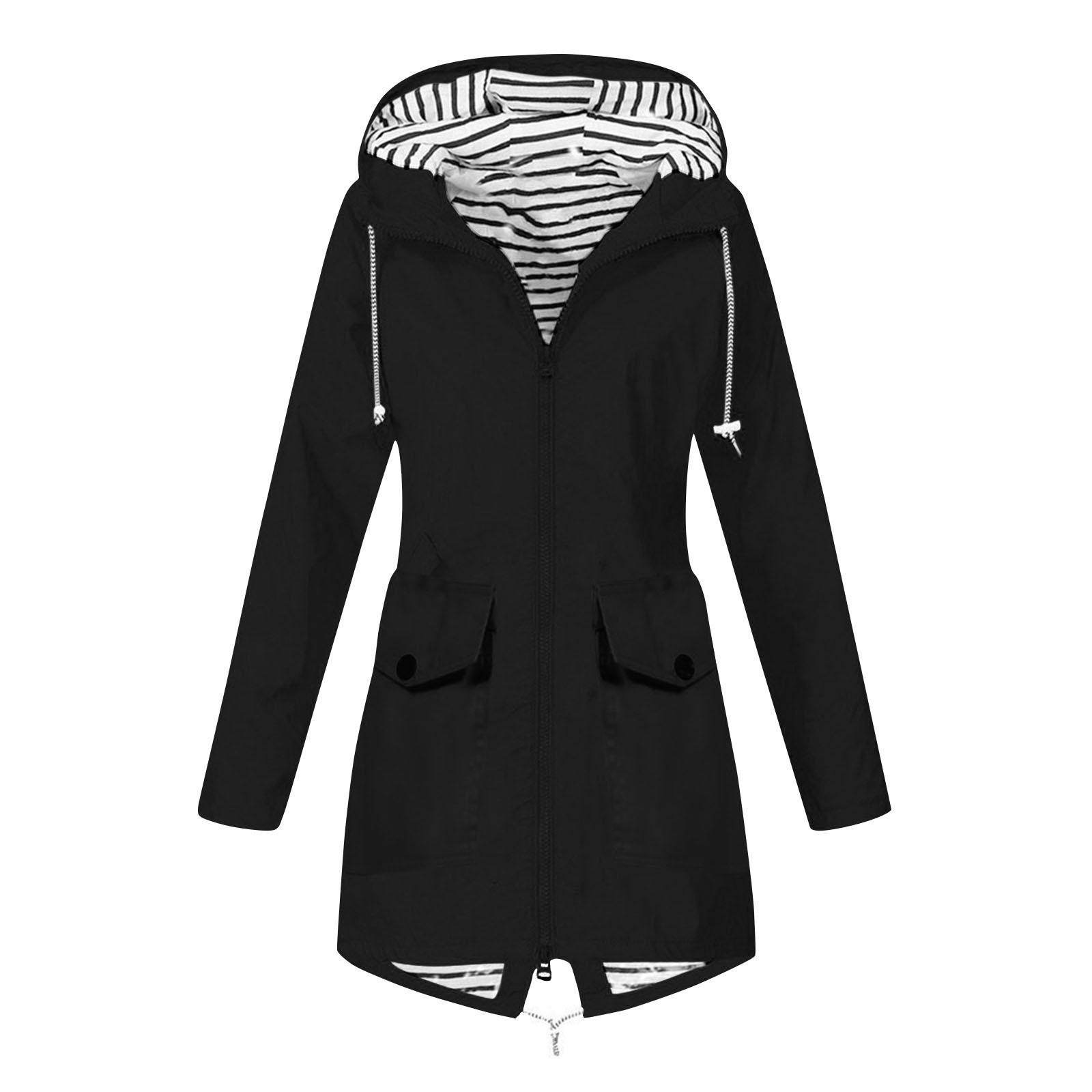 

Женская однотонная полосатая дождевик на открытом воздухе плюс водонепроницаемый плащ с капюшоном ветрозащитный XXXL чёрный