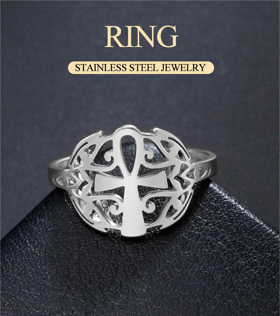 Dawapara Egyptian Ankh Cross and Eye of Horus Elegant Ring Stainless Steel Wedding Band Religious Gift