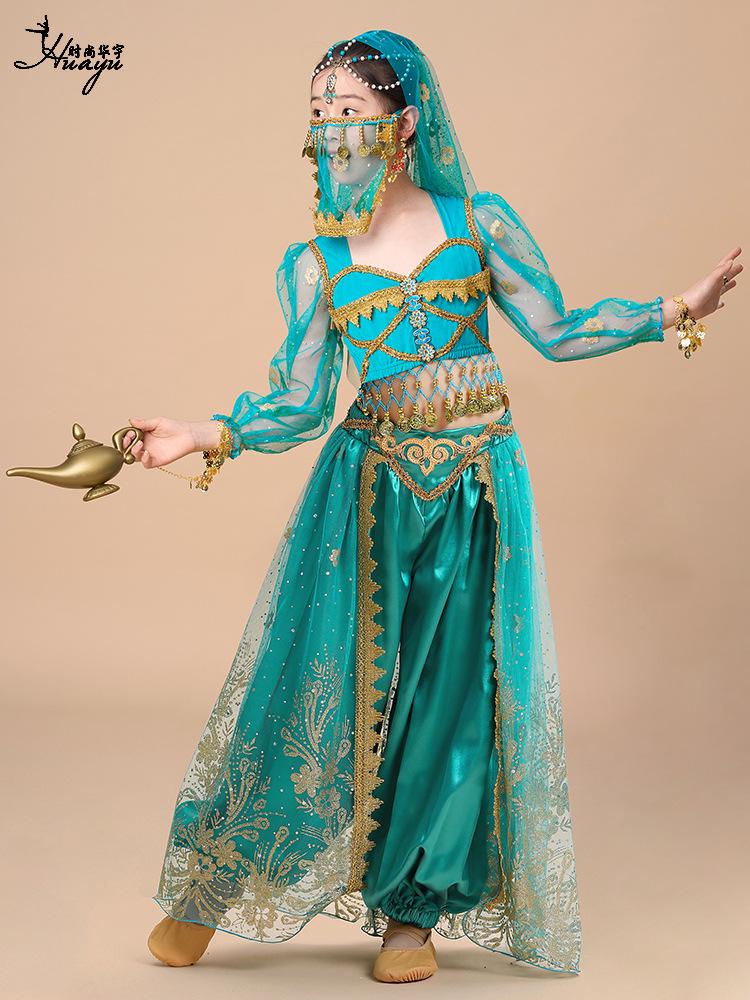 Costum de dans popular Prințesa Jasmine 2025 pentru copii mici - Set exotic stil Dunhuang pentru spectacol pe scenă