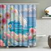 Flowers And Waves Shower Curtain For Bathroom Decor - Watercolor Floral Design With Blue Ocean Background Waterproof Durable