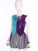S-3XL Women’s Halloween Jumpsuit: Color Blocking Sequin & Striped Patchwork Checker Bowtie Tiered Tulle Hem Cutout Rompers Mad Costume