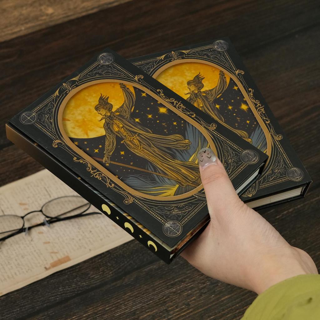 Retro Tarot Card Theme Hardcover Tri-Fold Notebook with Hollow-Out Design