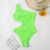 One-piece Triangular Swimwear Women's Wrinkled Cloth Fashionable One-shoulder Solid Color Waist Swimsuit
