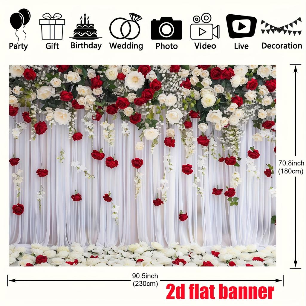 1Pcs Red White Rose Floral Design Scene Decoration Background Wedding Backdrop Decorations For Photo Studio Photo Booth Party