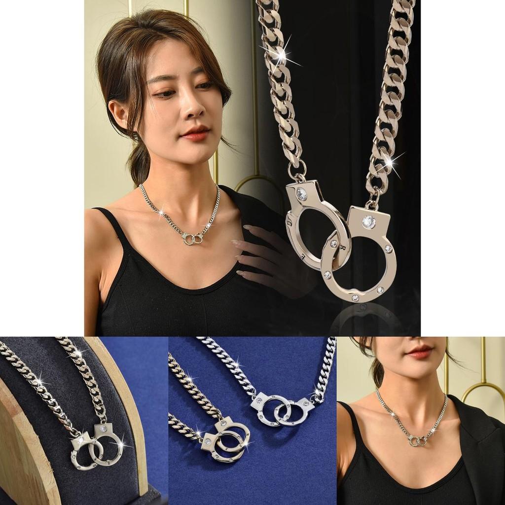 Chic Unisex Titanium Steel Handcuff Necklace With Musical Notes And Shapes For Bold Fashion Statements