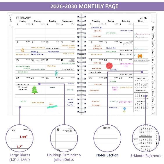 Monthly Planner 2026-2030, 5-Year Calendar Planner 2026-2030, Jan 2026 – Dec 2030, 6.2 x 8.4 In, Ruled Spread, Flexible Cover, Spiral Wirebound,