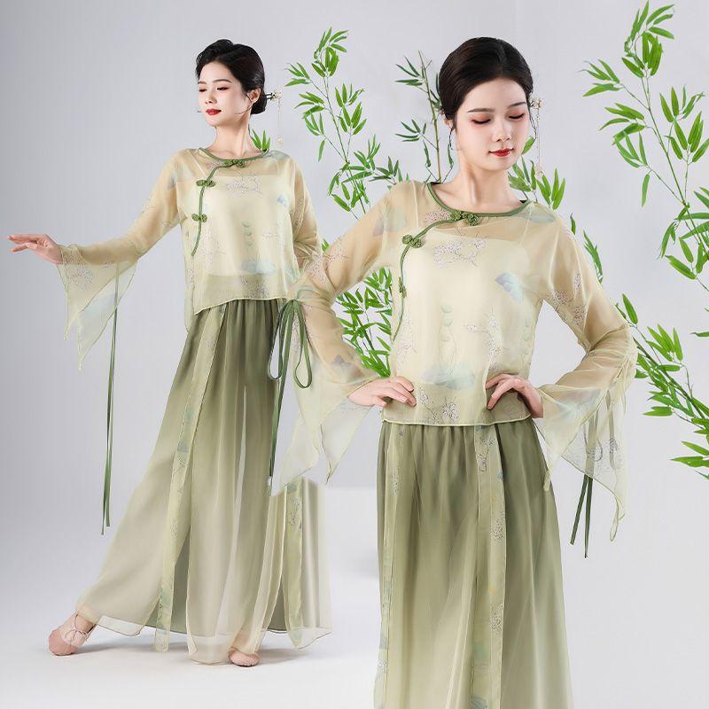 Klasyczny ubiór do tańca dla kobiet Eleganckie ubranie z szyfonu i gazy Chiński występ taneczny Etniczny kostium 