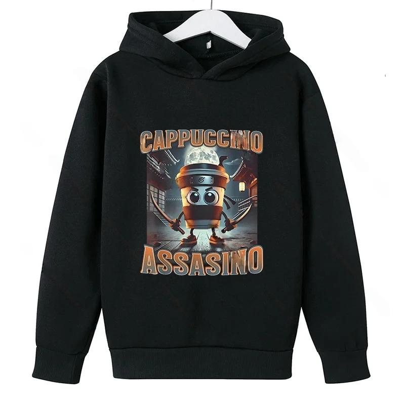 Italian Brainrot Cappuccino Assassino Fun Emoji Pullover Cotton Hoodie Autumn Winter Casual Warm Hooded Sweatshirt Men's Hoodies