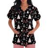 Women's Fashion Short Sleeve Christmas Print V-Neck Pocket Workwear Tops