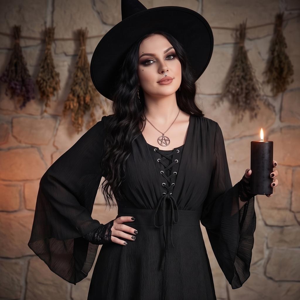 Women V Neck Long Sleeve Lace Up Maxi Dress with Split Hem and Flared Cuff Retro Style for Casual or Special Occasions