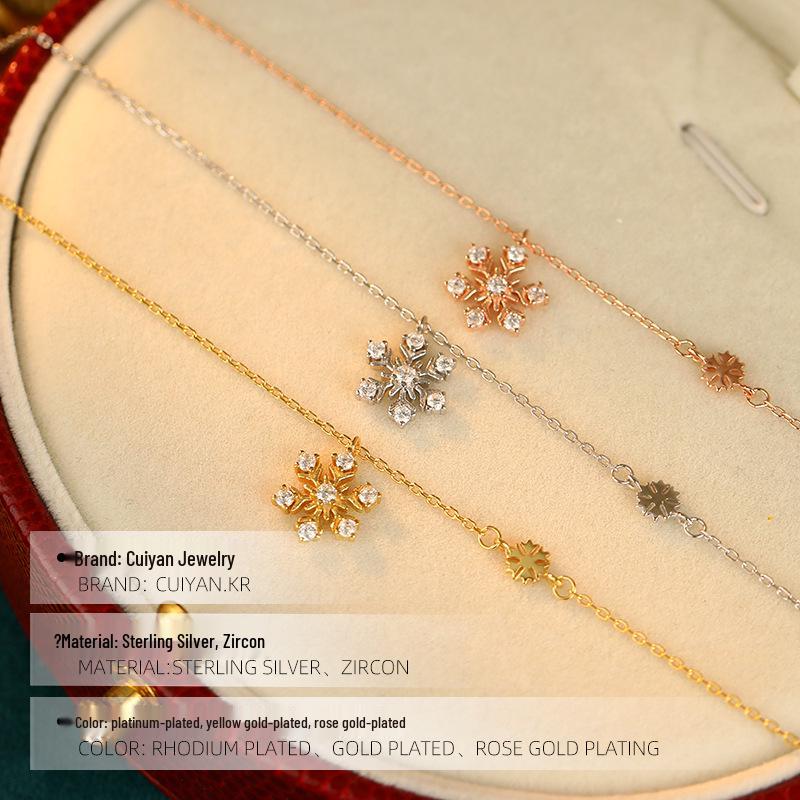 Autumn/Winter S925 Sterling Silver Snowflake Necklace – Korean Style Light Luxury Clavicle Chain for Women