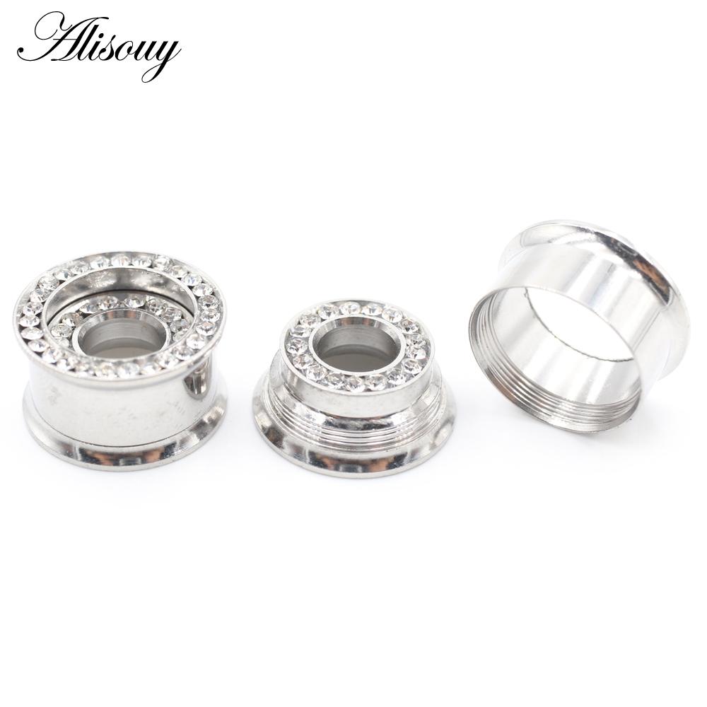 Alisouy Ohrstöpsel, Tunnel, Plugs, Expander, Keil, Messgerät, Ohrringe, Piercing, Körperschmuck, Lila, Schwarz, Klar, Zirkon, Edelstahl, 2 Stück