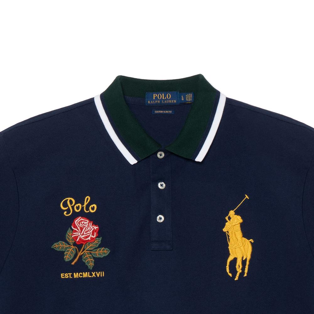 Polo Ralph Lauren Koszulka polo w paski z kontrastowym wykończeniem, z haftowanym logo, z krótkim rękawem, męska, topy, granatowo-niebieska 710784712-001