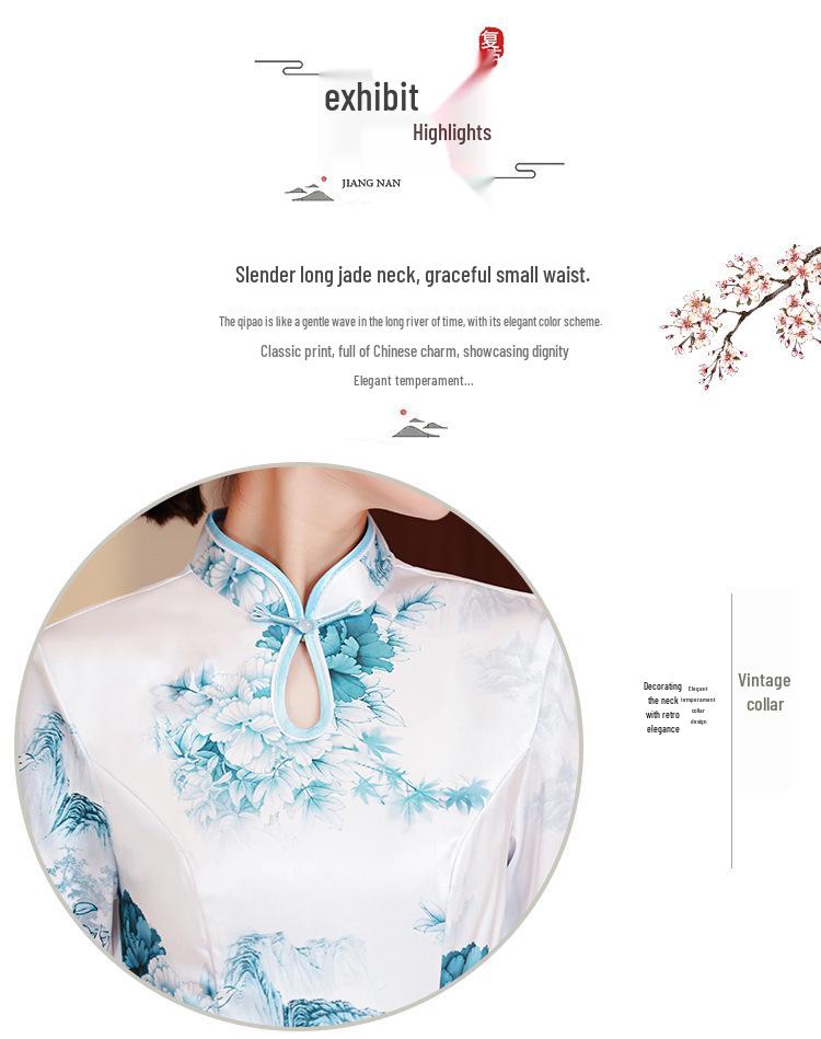 2025 Retro Chinese National Style Ao Dai Print Cheongsam Dress: Short Sleeve, Long Design for Women