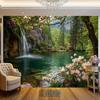2D Flat Banner 1 Piece of Natural Scenery Backdrop Fabric Featuring Patterns of Waterfalls Forests and Blooming Flowers