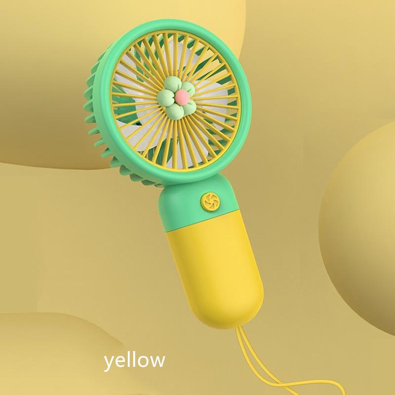 Mini-Ventilator für den Sommer, tragbarer Handventilator mit niedlichen Cartoon-Motiven, ideal für Schüler, mit USB-Ladefunktion und verschiedenen Fruchtmotiven in unterschiedlichen Farben.