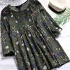 Plus Size S-5XL Women Fashion Floral Printed 3/4 Sleeve Shirt Loose Retro Color Shirt Ladies Blouse Tops