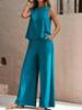 Elegant Solid Color Two-Piece Set: Crew Neck Tank Top & Wide-Leg Pants - Women's Clothing 2026