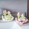 Tulip Ceramic Soap Dish with Drain Non-Slip Floral Soap Holder Creative Storage Rack for Bathroom Sink Decorative Home Accessory