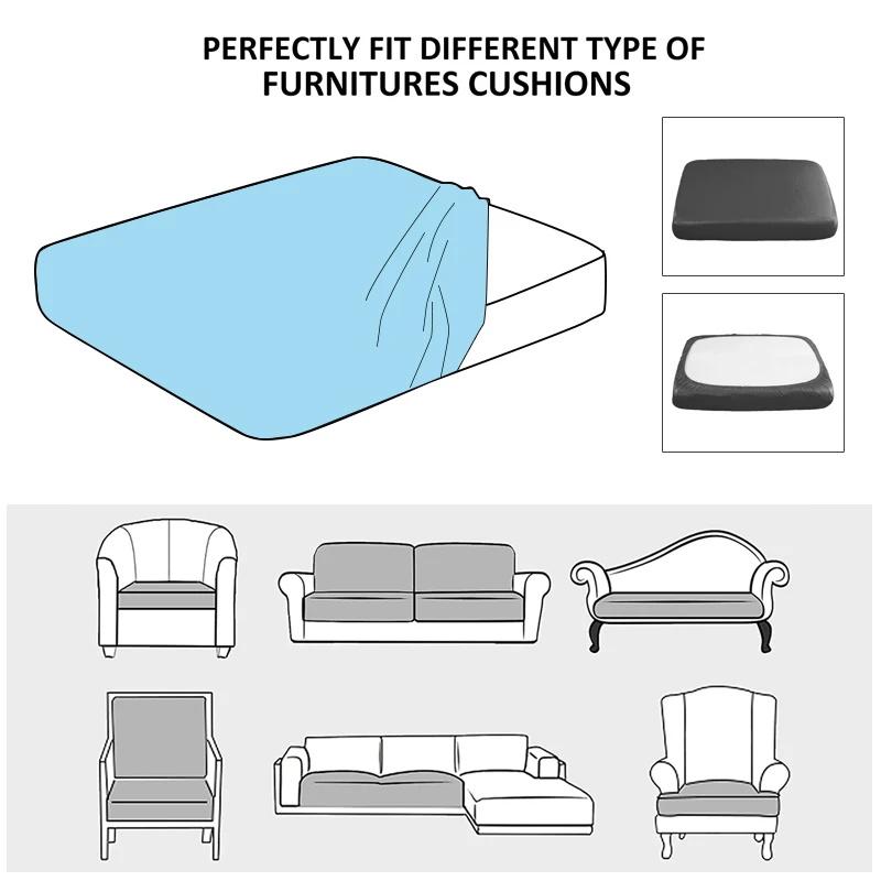 Solid Color Sofa Seat Slipcover Cushion Covers With Elastic Band Thick Jacquard Textured Cushion Covers For Sectional Sofa Slip