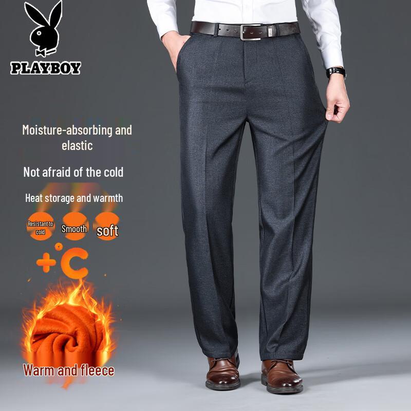Playboy Men s Warm Straight-Leg Casual Trousers 31