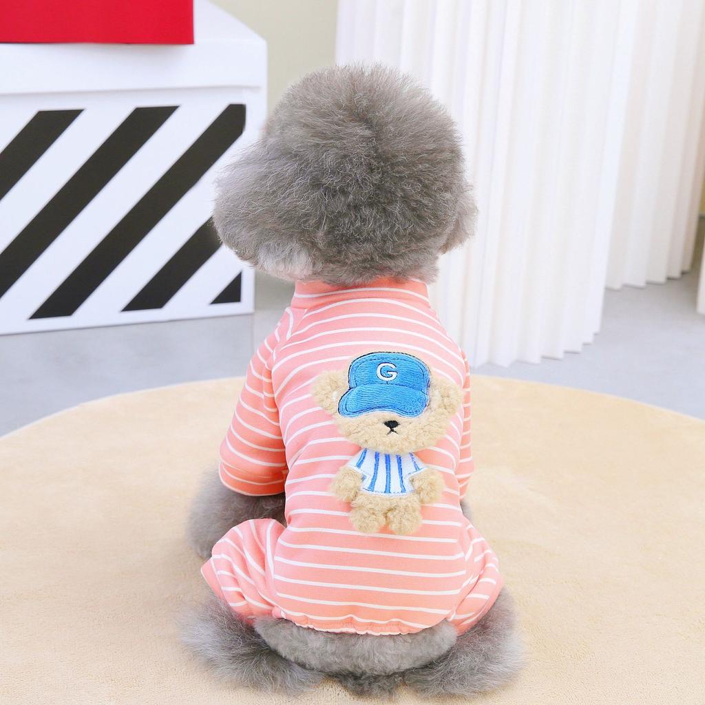 Dog Striped Four Legged Pants Home Clothes Teddy Four Legged Pajamas Teddy Striped Base Shirt Autumn Winter Jumpsuit Base Shirt