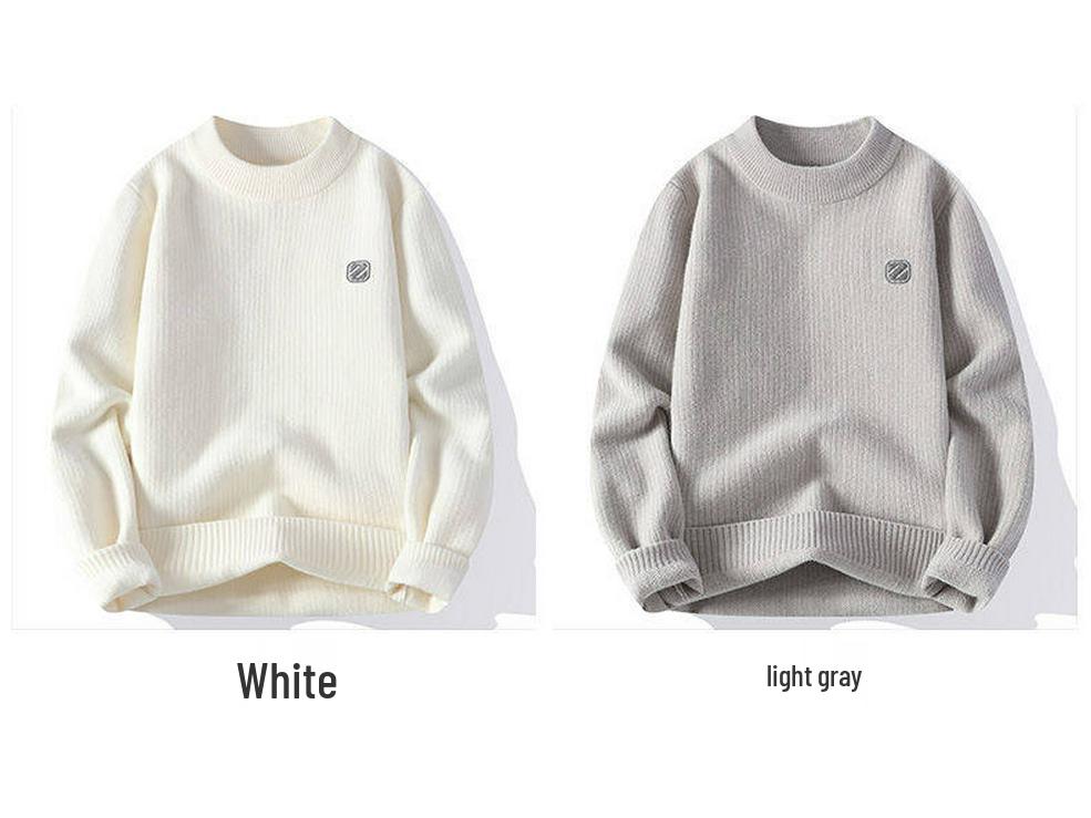 Woodpecker Men's Slim Fit Round Neck Knit Sweater - Warm Velvet Base Layer for Autumn/Winter