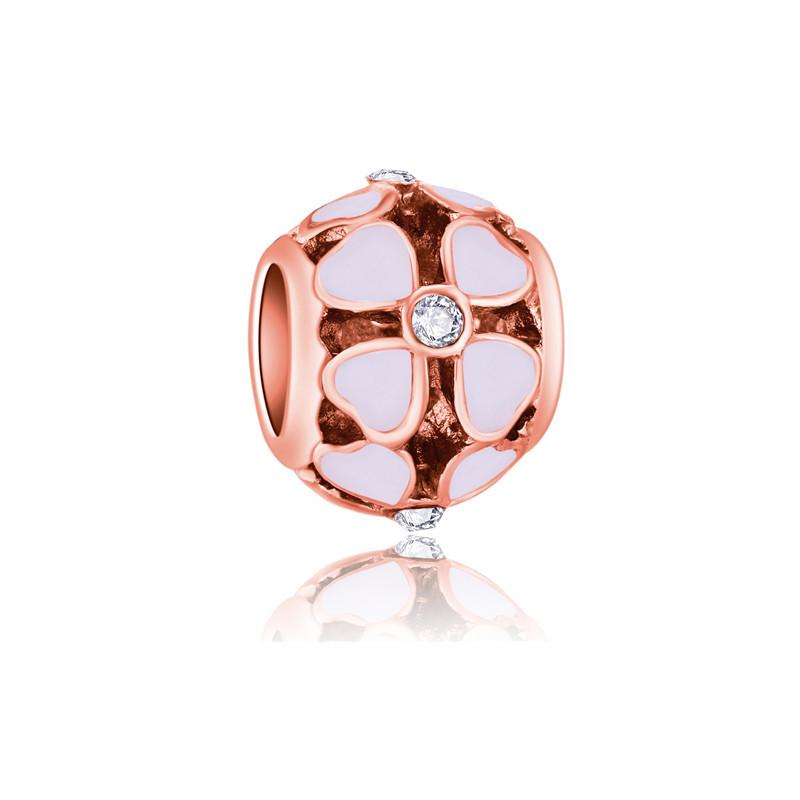 Fashion Rose Gold Plated Crystal Love Heart Flower Charms Bead Fit Original Bracelet Charm Pendants for DIY Jewelry Making