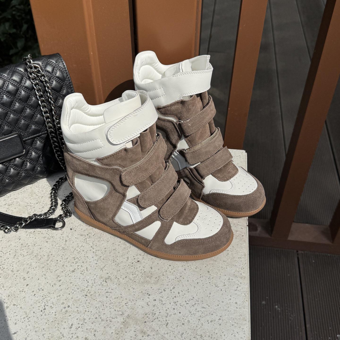 

Жіночі осінні чоботи з коров ячої шкіри на липучках у корейському стилі 2025 року з прихованою платформою 38 кавовий