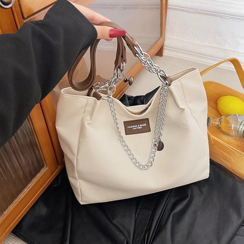 

Nylon Solid Color Large Capacity Tote Bag Fashion Chain One Shoulder Women S Bag Minimalist Commuter Bag Premium
