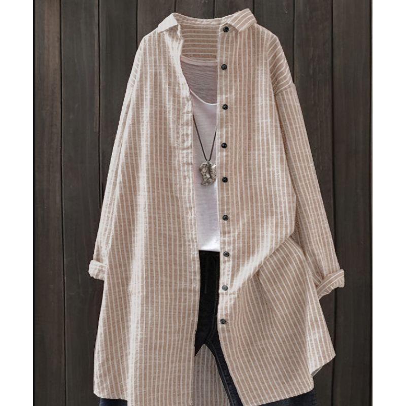 Long Sleeve Pocket Striped Shirt for Women Long sleeve Pocket Stripe Shirts