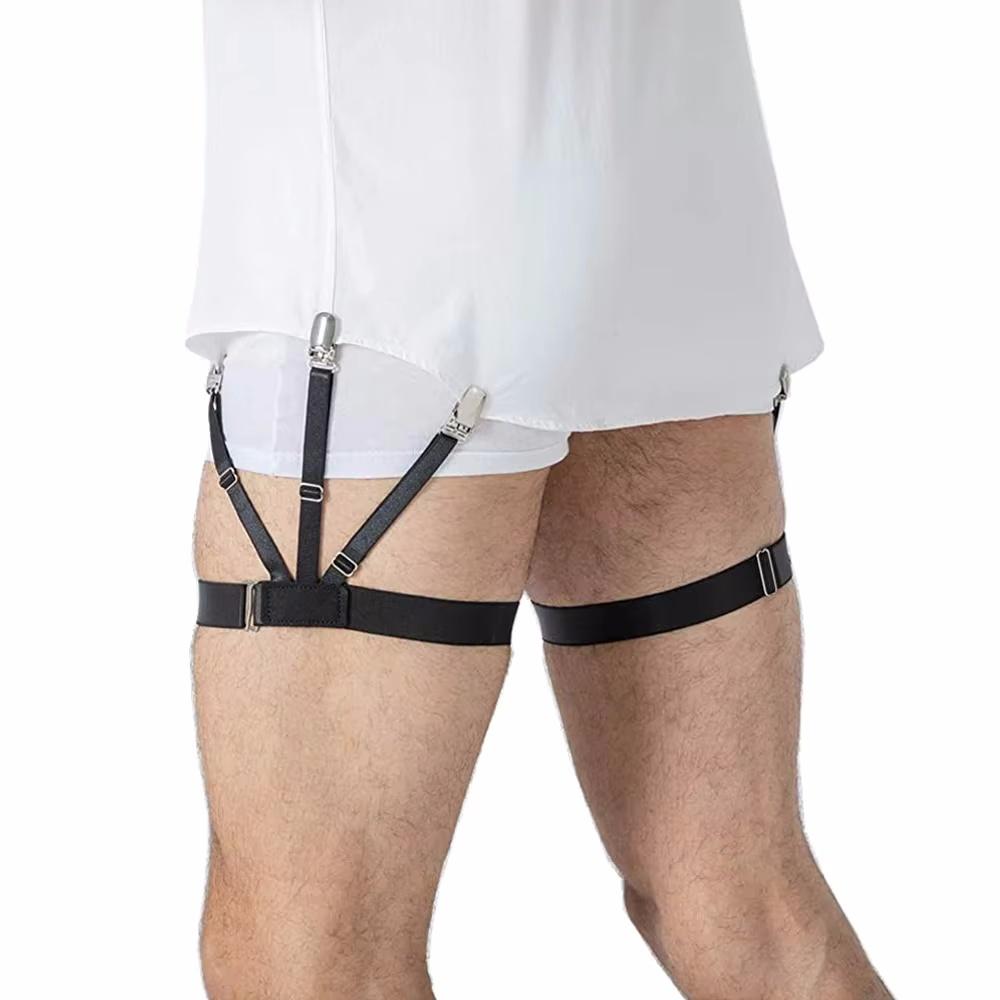 Men's Adjustable Elastic Shirt Garters Suspenders Black Non-Slip Locking Clamps Crease-Resistant Leg Straps Belt Holders