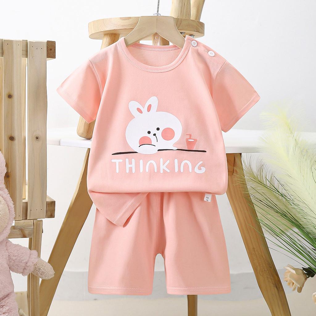 Cartoon Animal Kids Short Sleeve Cotton Pajamas Sets For Summer Playtime