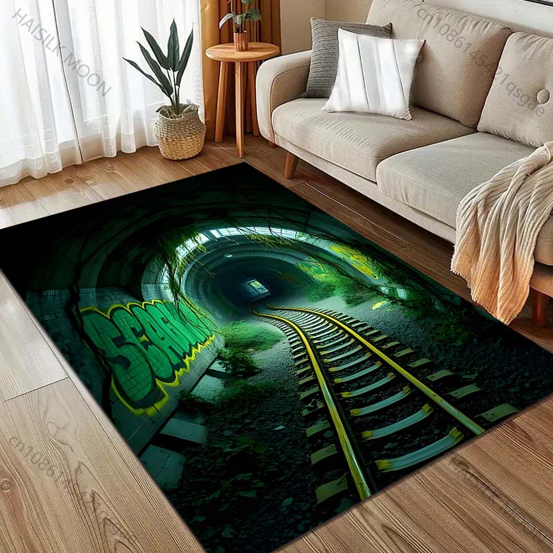 

Dark Train Tunnel Printed Carpet for Bedroom Living Room Bedside Sofa Floor Mat Modern Home Decor Area Rug Large Size 40x60cm (16x24in)