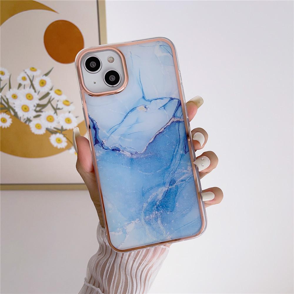 Applicable To IPhone16 Electroplated Marble Pattern Mobile Phone Case Apple 15/14promax Ink Color 13pro Cross-border