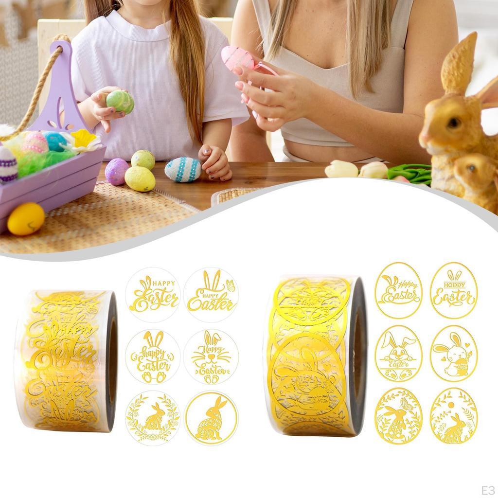 500 Pieces Easter Stickers Clear Gold Foil Design Self Sticky Bunny Gift Tags for