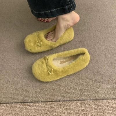 Neue Mode Damen Schuhe Ballerinas Niedrige Absätze Lässige Damen Sneaker Slipper Loafer Fell Runde Zehenpartie Flacher Ausschnitt Boot Slipper Winter