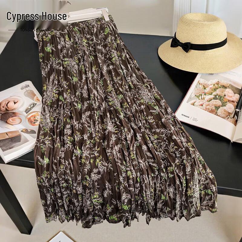 Women s French Vintage High-Waist Floral A-Line Long Skirt L