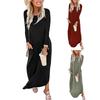 Mode Damen Lose Langarm Langes Kleid Rundhals Schlitz Tasche Damen Kleid
