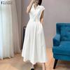 Women Elegant Turn Down Collar Casual Sleeveless Long Dress