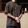 Heavy Small Neckline Short-sleeved T-shirt Men's Loose Summer Casual Solid Color Anti-wrinkle Large Size T-shirt