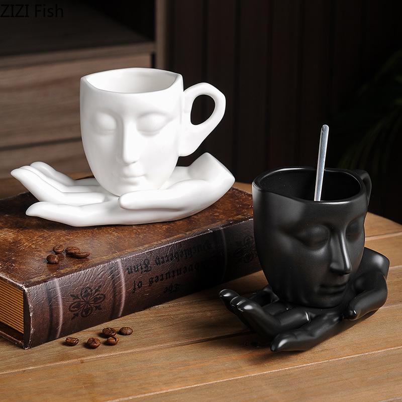 Creative Face Water Cup Nordic Style Ceramic Mug Office Afternoon Tea Milk Coffee Cup Dish Set Home Drinking Set Holiday Gift