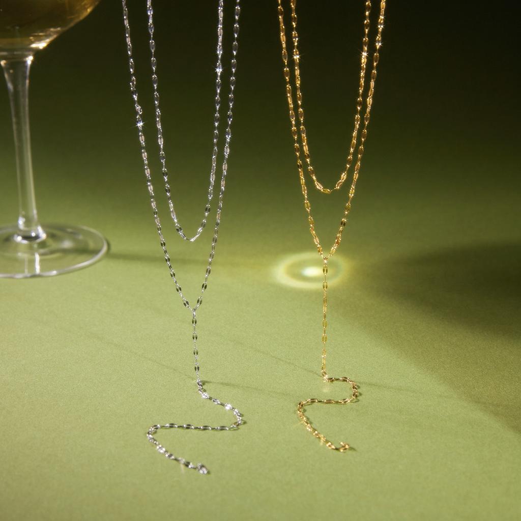 European and American titanium steel double-layer long necklace niche y-chain stainless steel jewelry