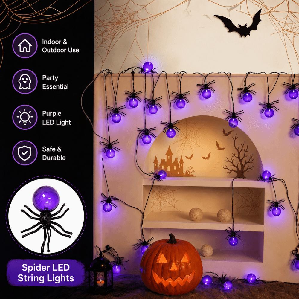 Spider Shaped LED Halloween String Lights Bat Shaped Yard Decor Lights  Yard Decor