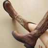 Fashion Women's Shoes Embroidered Western Cowboy Boots Autumn Pointed Toe Thick Heel High Knee Boots Woman Loose PU Leather Botas Mujer