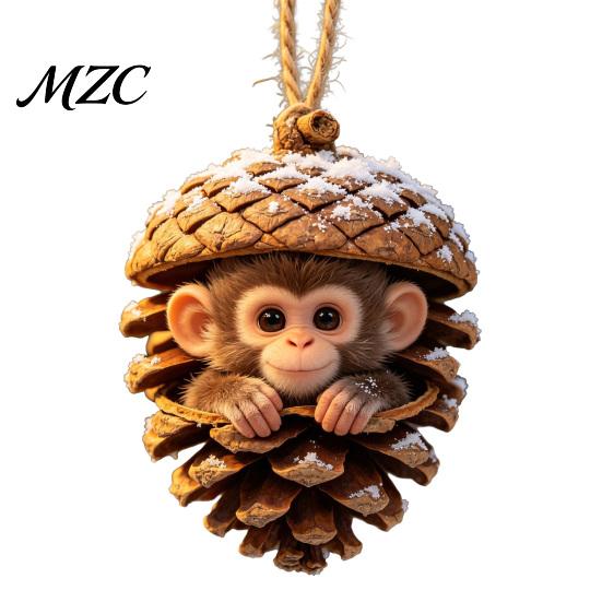 Durable Holiday Ornaments Forest Animal Acorn Ornaments, Cozy Woodland Christmas 2D Acrylic Realistic Hanging Decor Pine Cone Pendant for Xmas