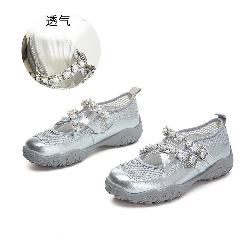

Pearl Mary Jane shoes 2025 summer platform height increase women s shoes casual versatile breathable single shoes commuter fashion women s shoes 35 серебряный